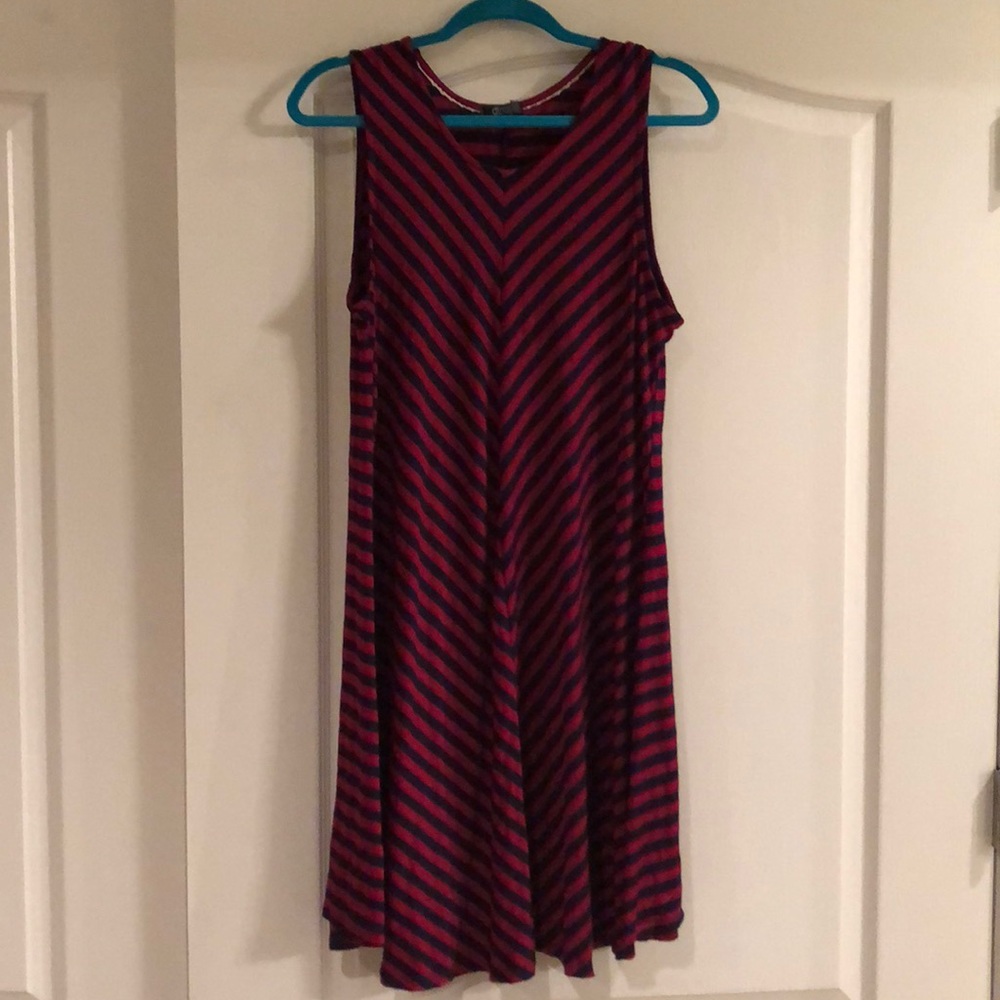 Red and Navy Striped Tank Dress